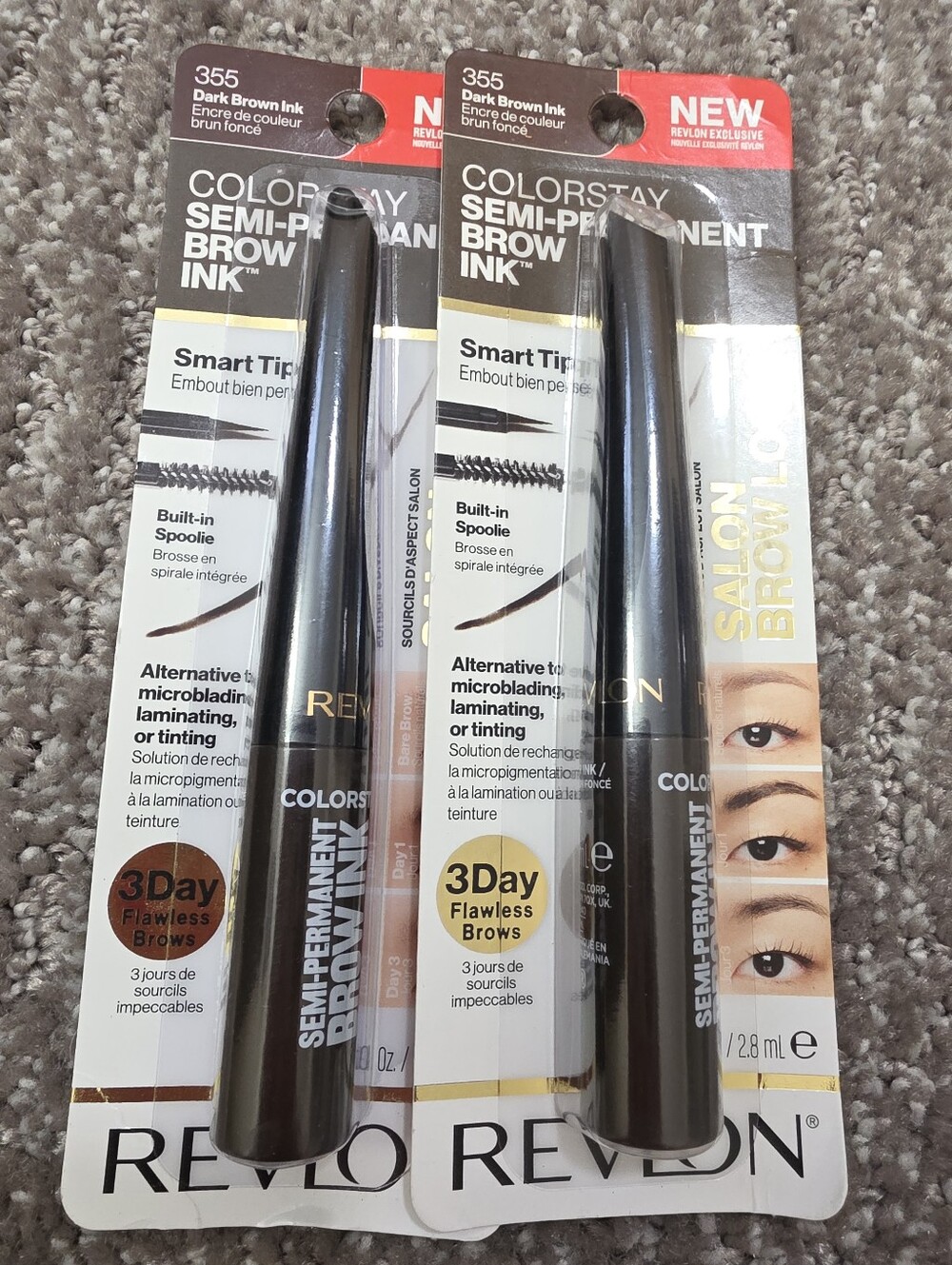 Two New Revlon Colorstay Semi Permanent Brow Ink 355 Dark Brown Eyebrow Makeup
